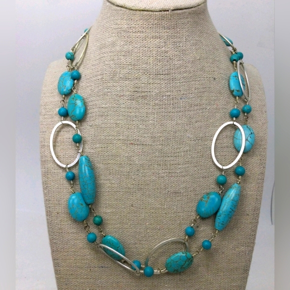 Stella & Dot Faux Turquoise Oval Link Necklace 36" - Picture 1 of 5